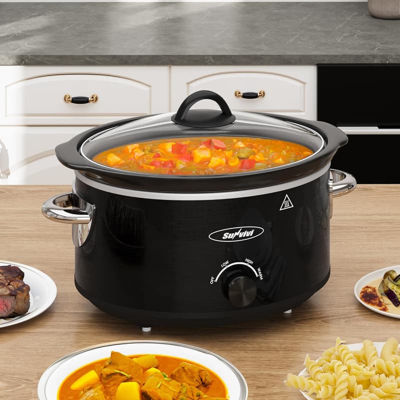 4QT Mini Slow Cooker with Removable Ceramic Pot, Black