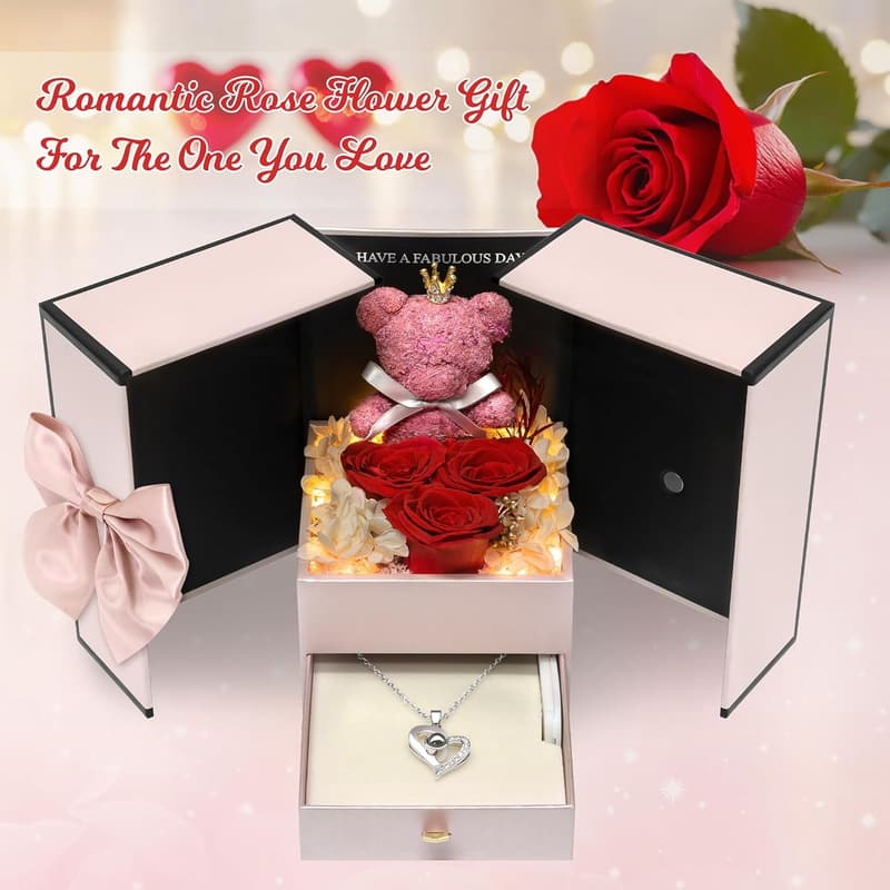 Mother's Day Preserved Rose Gift Set with Necklace for Mom