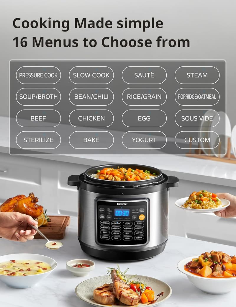16-in-1 Electric Pressure Cooker, 8 Qt Multi-Cooker for Families