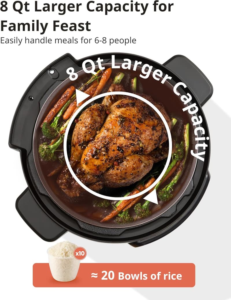 16-in-1 Electric Pressure Cooker, 8 Qt Multi-Cooker for Families