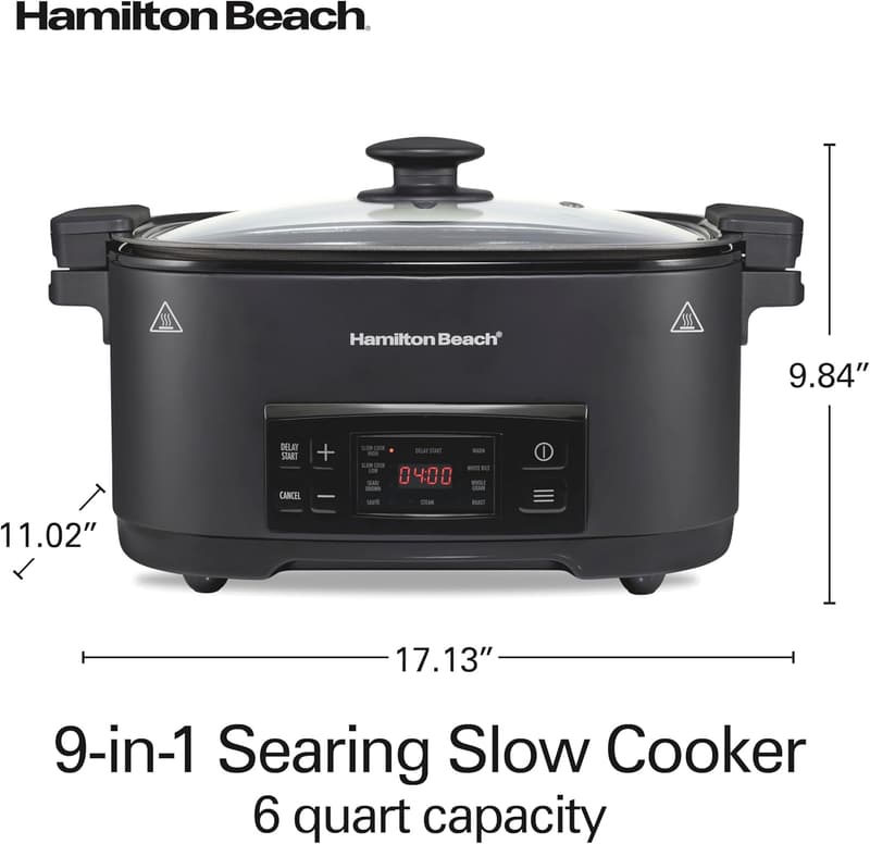 Hamilton Beach 6-Quart 9-in-1 Programmable Slow Cooker, Black