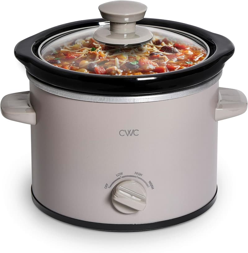 Mini Electric Round Slow Cooker - 2QT, Removable Stoneware, Greige