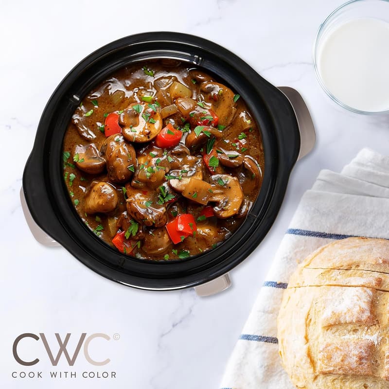 Mini Electric Round Slow Cooker - 2QT, Removable Stoneware, Greige