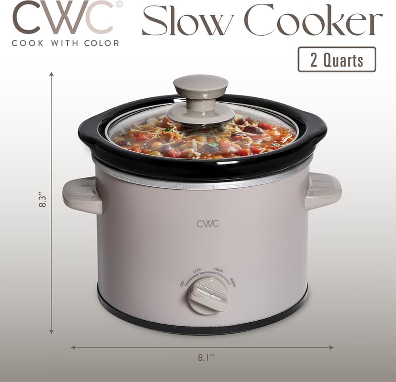 Mini Electric Round Slow Cooker - 2QT, Removable Stoneware, Greige