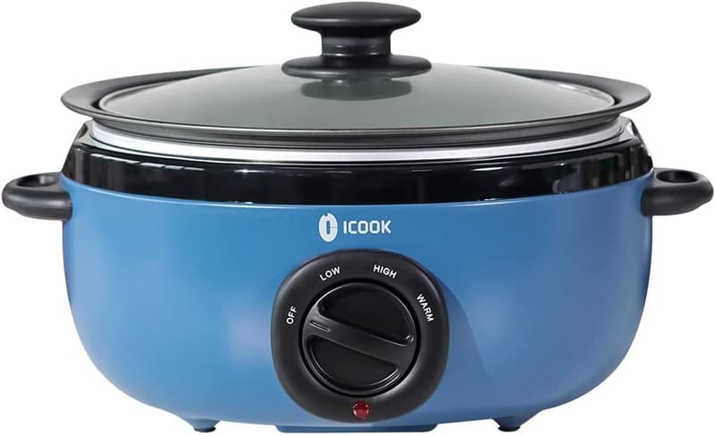 6.5 Quart Blue Slow Cooker with Sear/Sauté, Dishwasher Safe