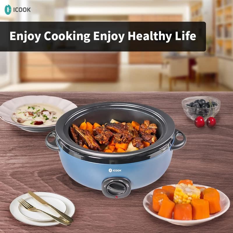 6.5 Quart Blue Slow Cooker with Sear/Sauté, Dishwasher Safe