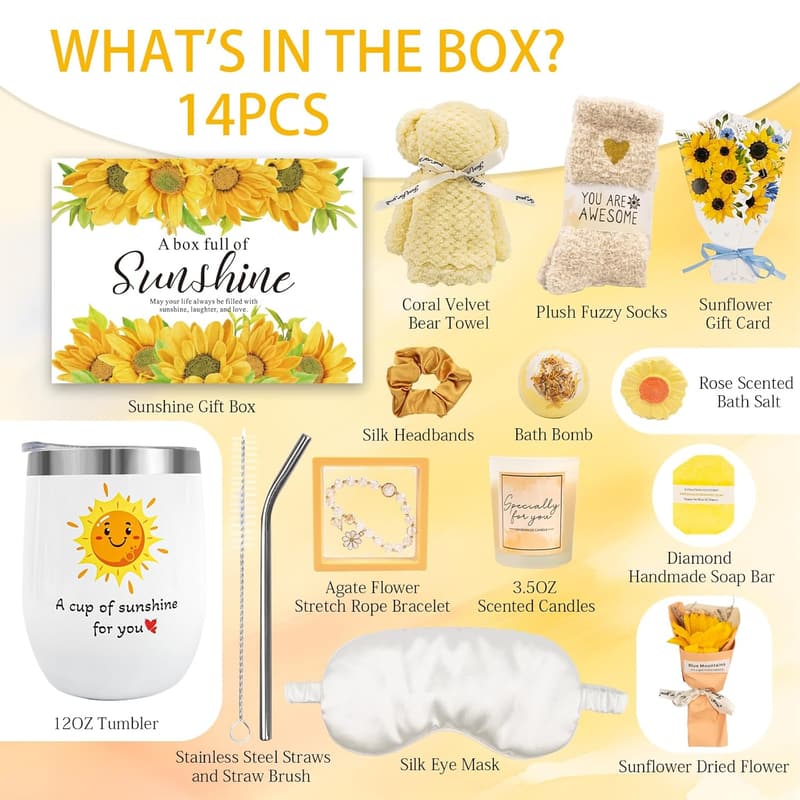 Sunflower Self-Care Package - Relaxation Spa Basket for Women