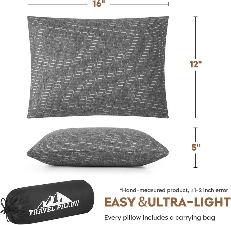 Compressible Travel Pillow - Medium Firm Memory Foam, Breathable Cover