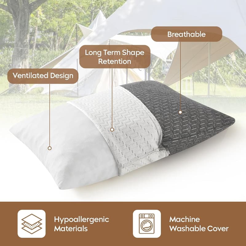 Compressible Travel Pillow - Medium Firm Memory Foam, Breathable Cover