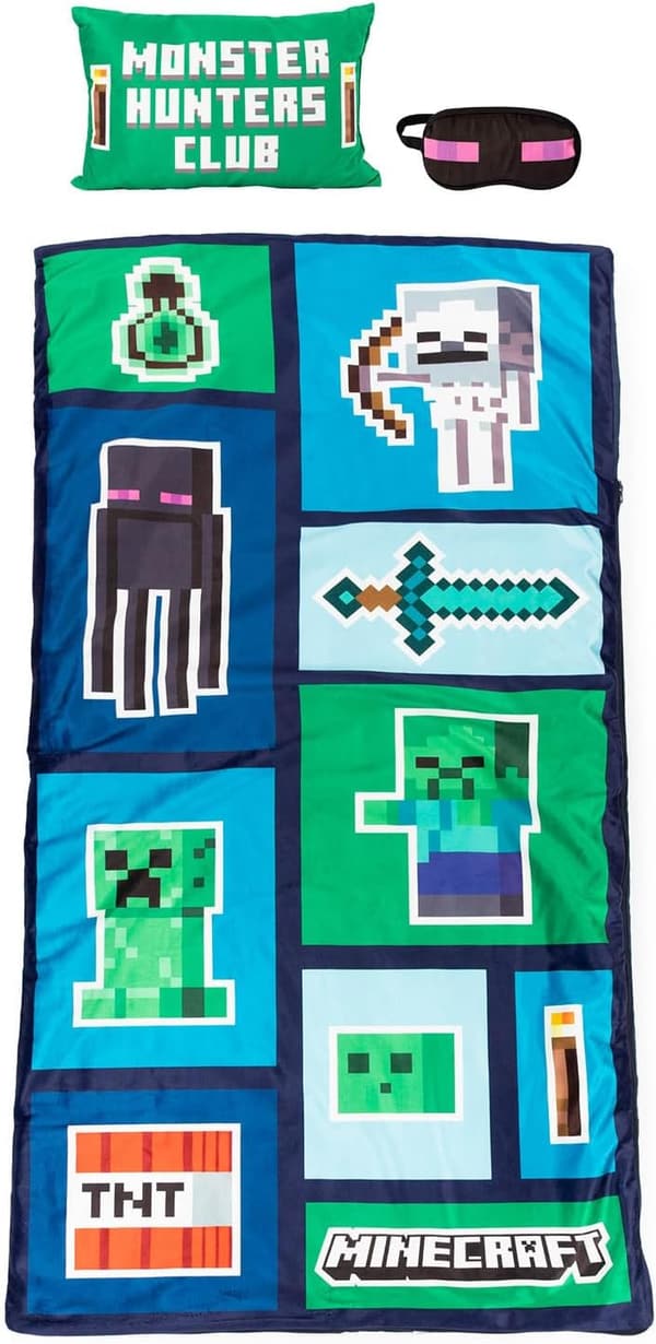 Minecraft Creeper Sleepover Set - Slumber Bag, Pillow & Eye Mask