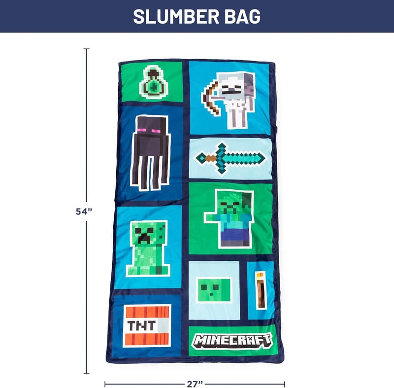 Minecraft Creeper Sleepover Set - Slumber Bag, Pillow & Eye Mask