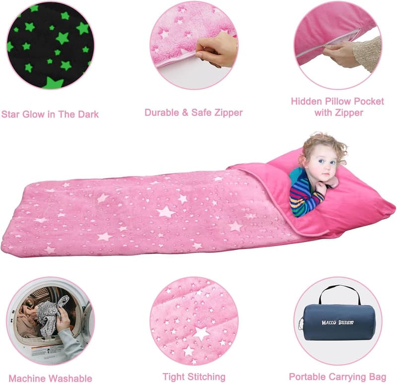 Kids Glow-in-the-Dark Sleeping Bag with Pillow for Travel