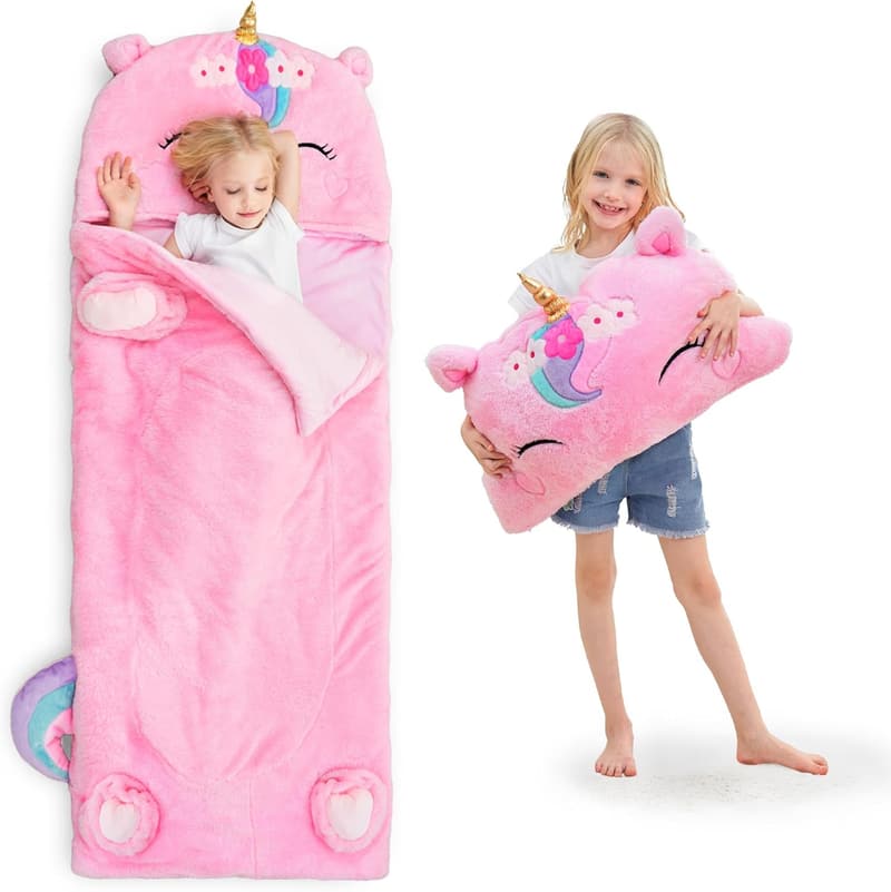 Unicorn Sleeping Bag for Kids - Plush 2-in-1 Mat & Pillow