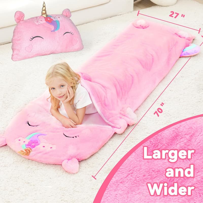 Unicorn Sleeping Bag for Kids - Plush 2-in-1 Mat & Pillow