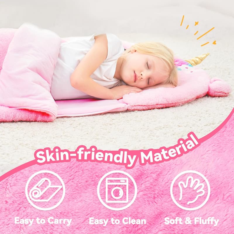 Unicorn Sleeping Bag for Kids - Plush 2-in-1 Mat & Pillow