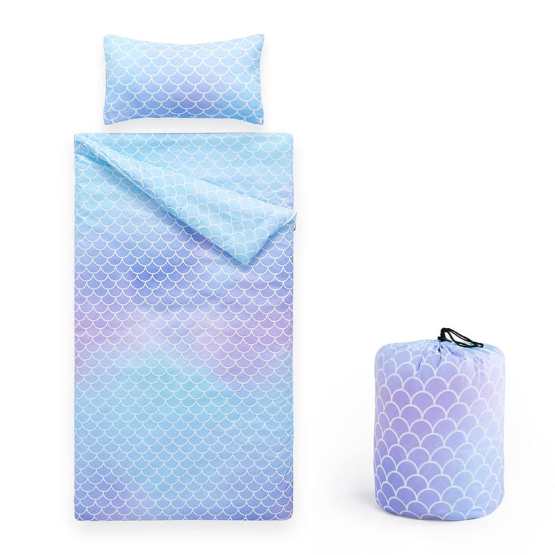 Kids' Sleeping Bag Set with Matching Pillow - Mermaid Scales