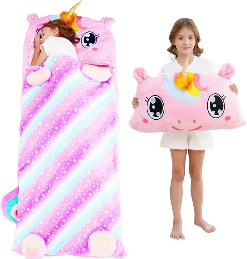 Toddler Sleeping Bag with Pillow - Plush Nap Mat for Ages 3-12