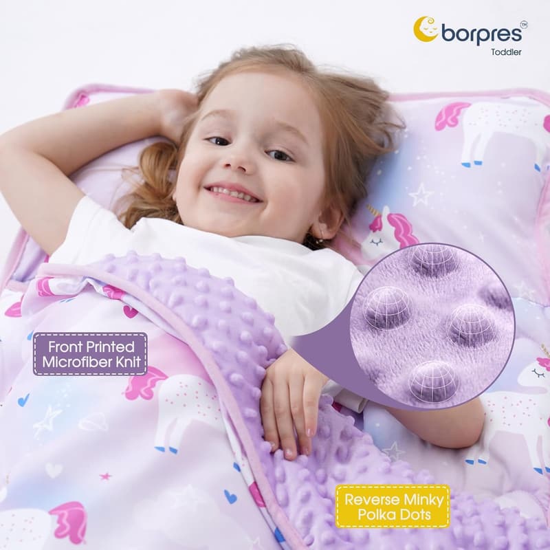 Toddler Nap Mat & Pillow Set for Preschool Kids - Thick Roll-Up Blanket