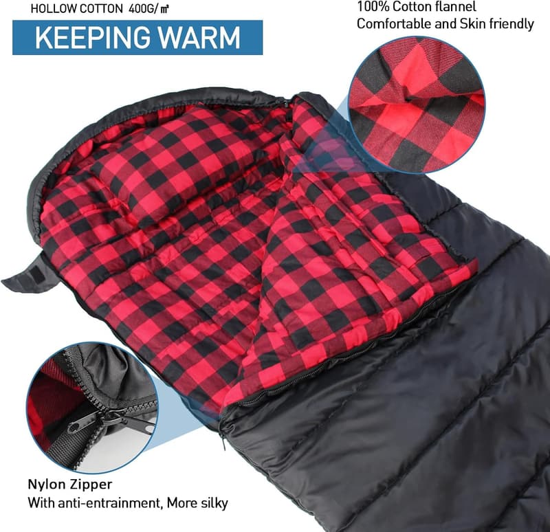 XXL Cotton Flannel Sleeping Bag for Adults - 4 Season