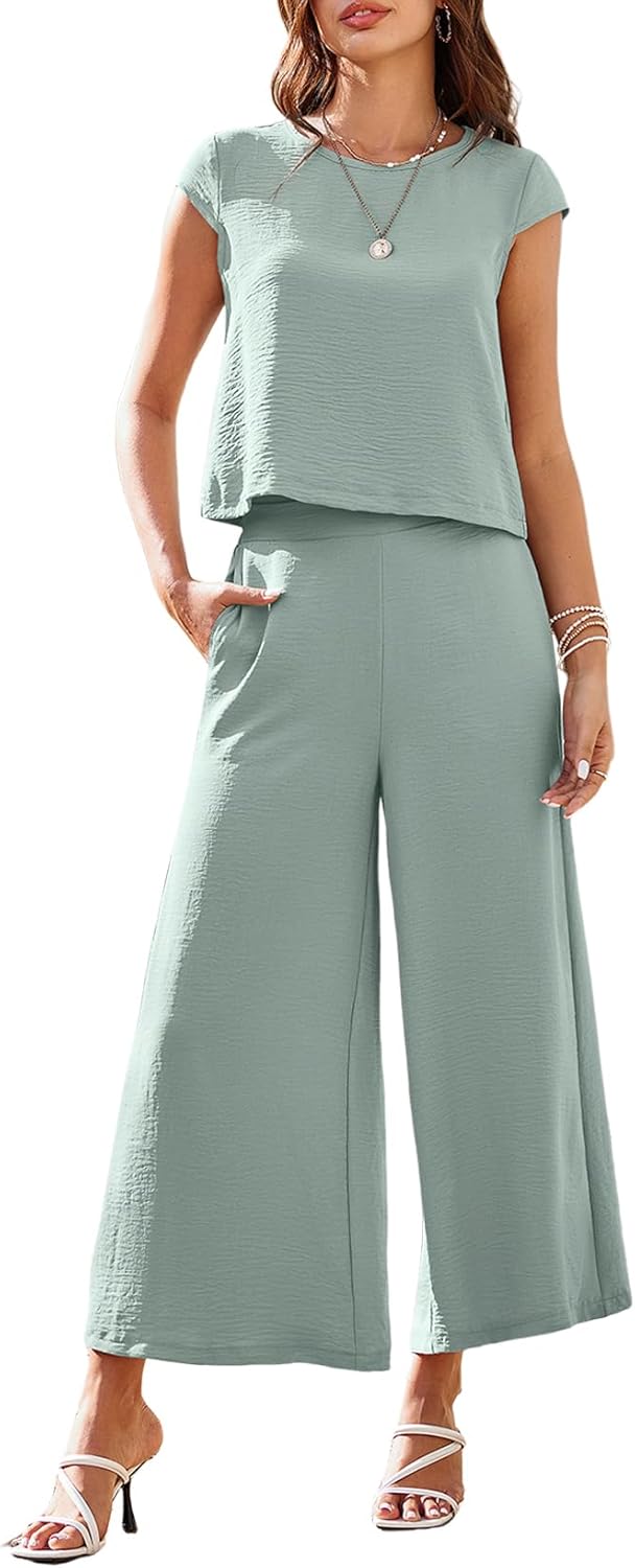 Summer 2025 Women's Cap Sleeve Top & Wide Leg Pants Set