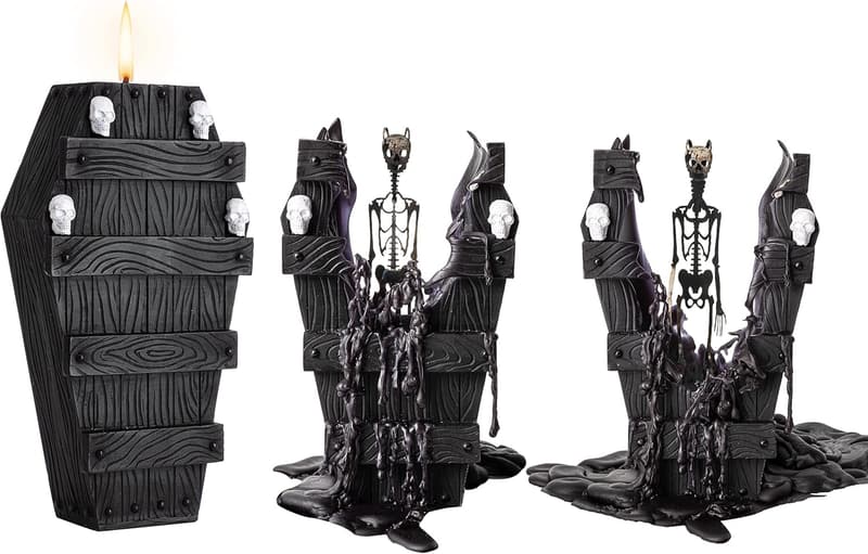 Gothic Skull Candle - R.I.P. Coffin Decor for Halloween