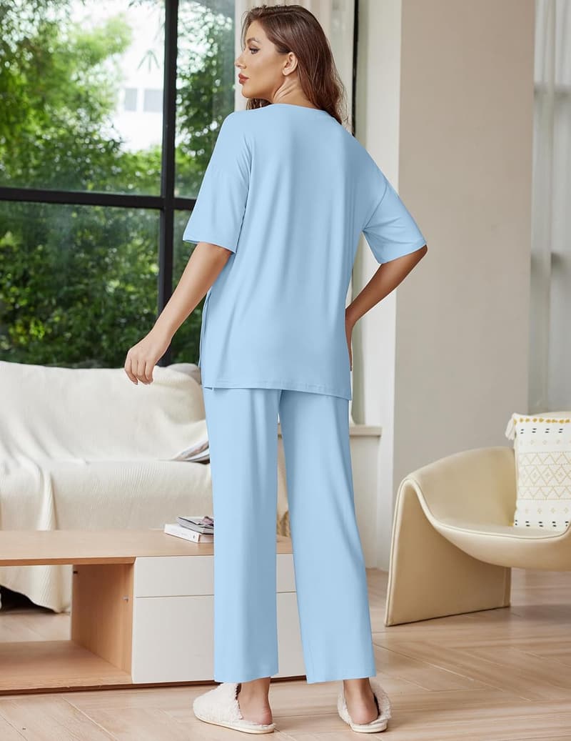 Women’s Soft Comfy 2-Piece Pajama Set - Short Sleeve & Long Pants