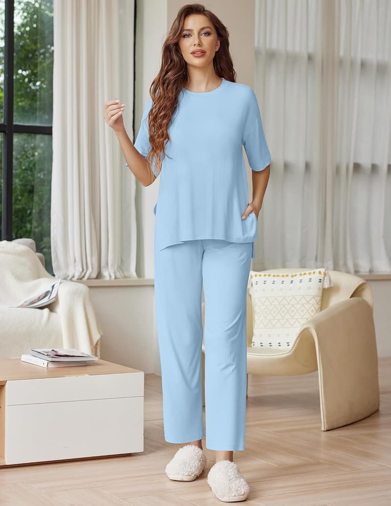 Women’s Soft Comfy 2-Piece Pajama Set - Short Sleeve & Long Pants