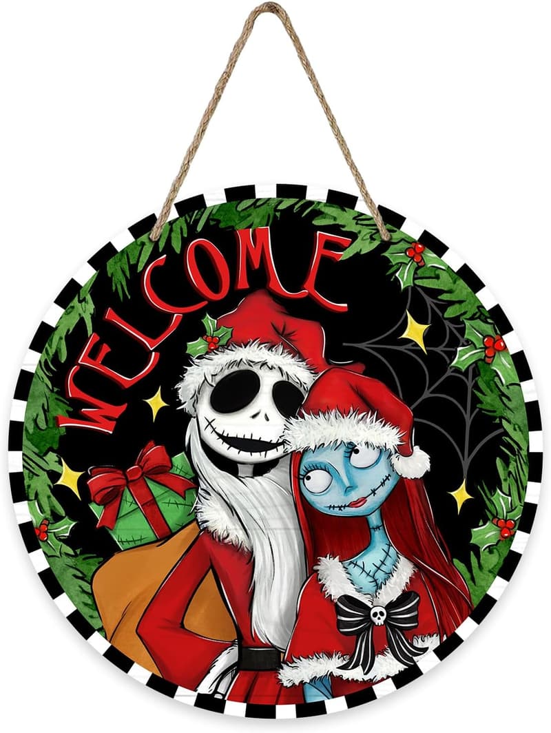 Christmas Welcome Jack Wooden Door Sign for Outdoor Decor