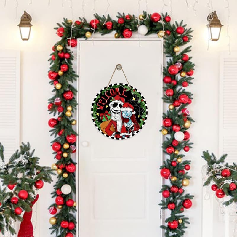 Christmas Welcome Jack Wooden Door Sign for Outdoor Decor