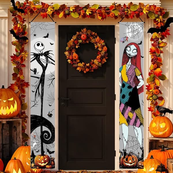 Halloween Jack Skellington & Sally Welcome Banner for Home Decor