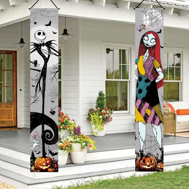 Halloween Jack Skellington & Sally Welcome Banner for Home Decor