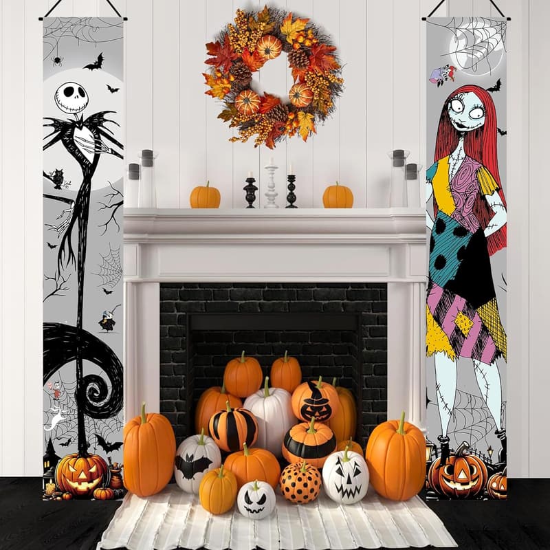Halloween Jack Skellington & Sally Welcome Banner for Home Decor