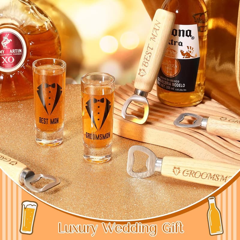 Groomsmen Proposal Set: 6 Shot Glasses & Bottle Openers