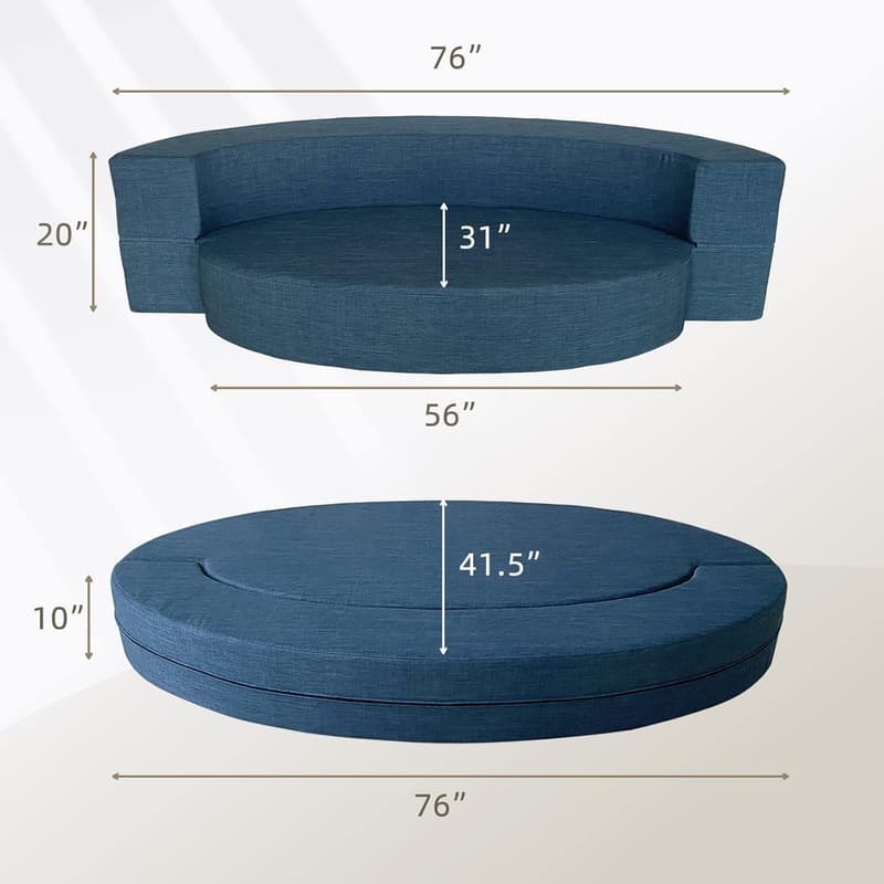 Memory Foam Sofa Bed with Washable Cover and Pillows - Dark Blue