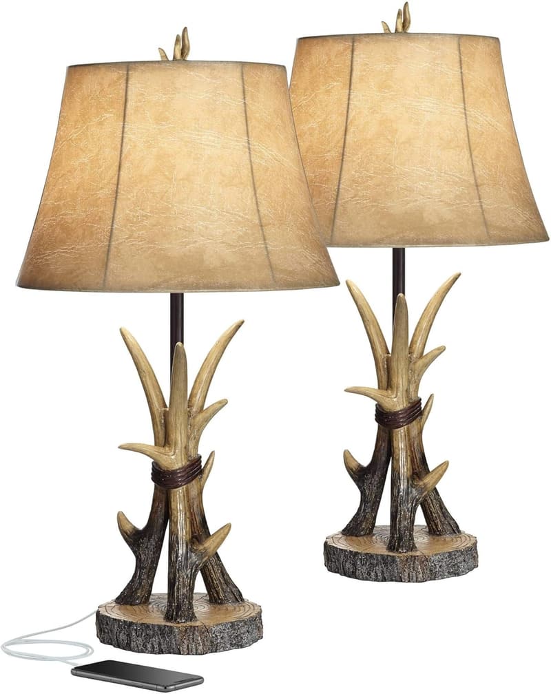 Rustic Western Table Lamps Set of 2 with USB Charging, 27.5