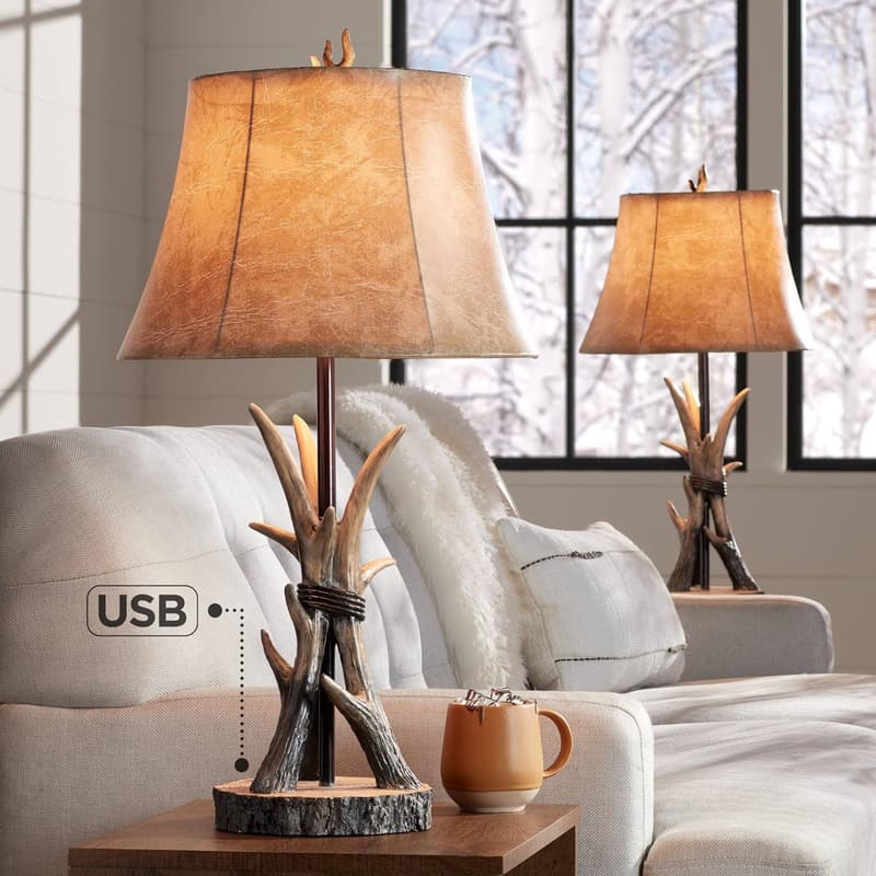 Rustic Western Table Lamps Set of 2 with USB Charging, 27.5