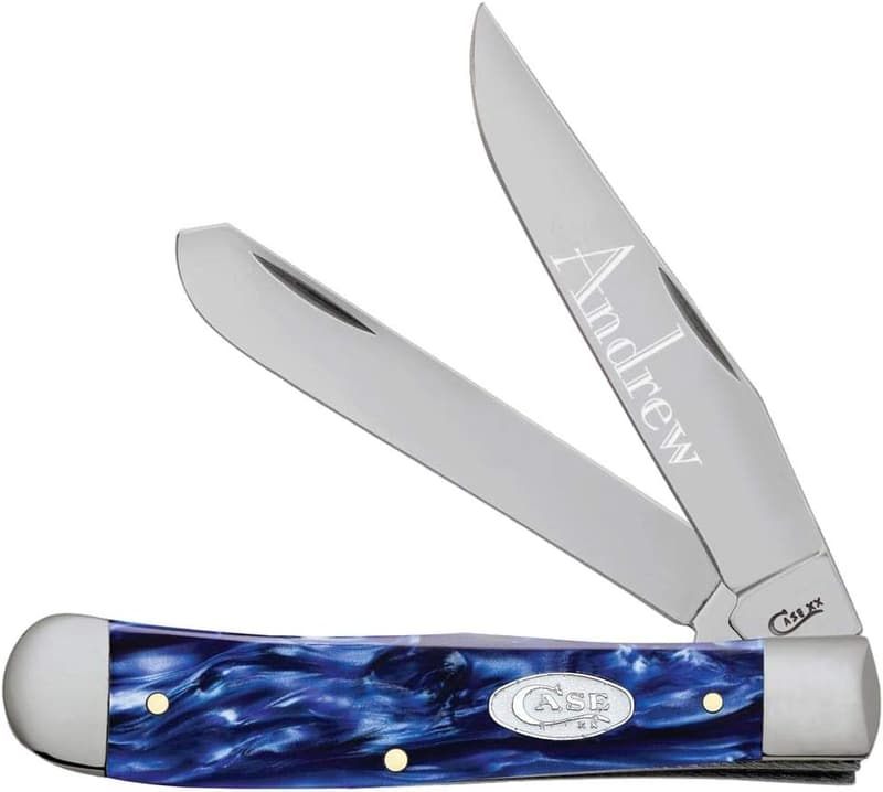 Personalized Blue Pearl Kirinite Smooth Trapper Knife