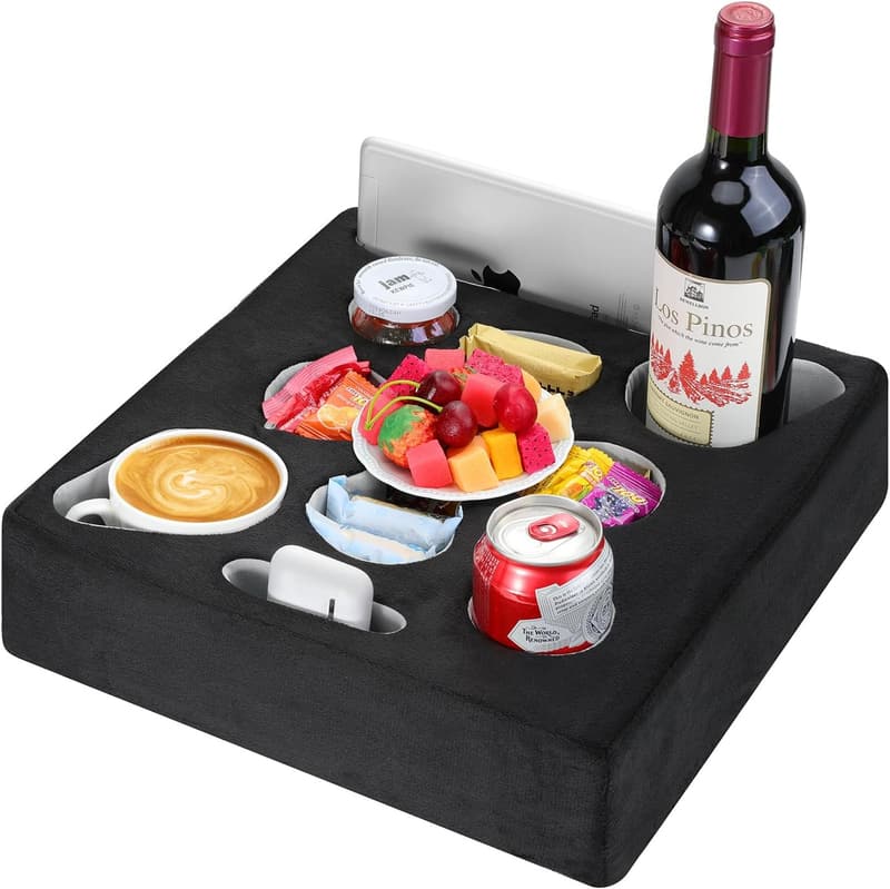 Couch Cup Holder Organizer with 7 Slots for Drinks & Remotes