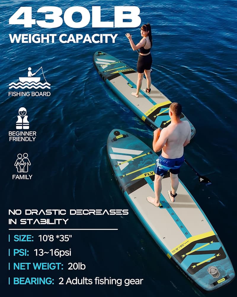 Extra Wide Inflatable Paddle Board for Family Fishing - 10'8