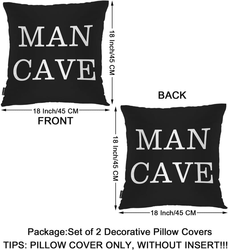 Funny Man Cave Throw Pillow Covers Set of 2, 18