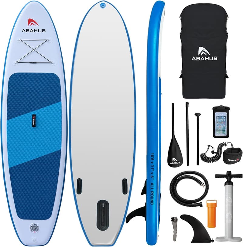 Blue Inflatable Standup Paddleboard with Adjustable Paddle