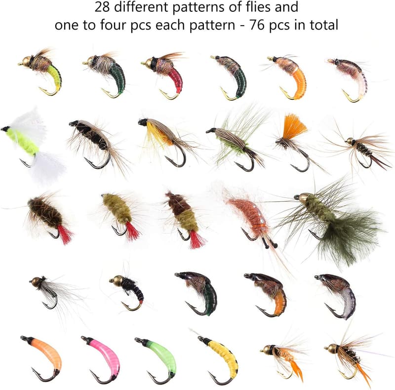 Trout Fishing Flies Kit with 76pcs Flies and Fly Box