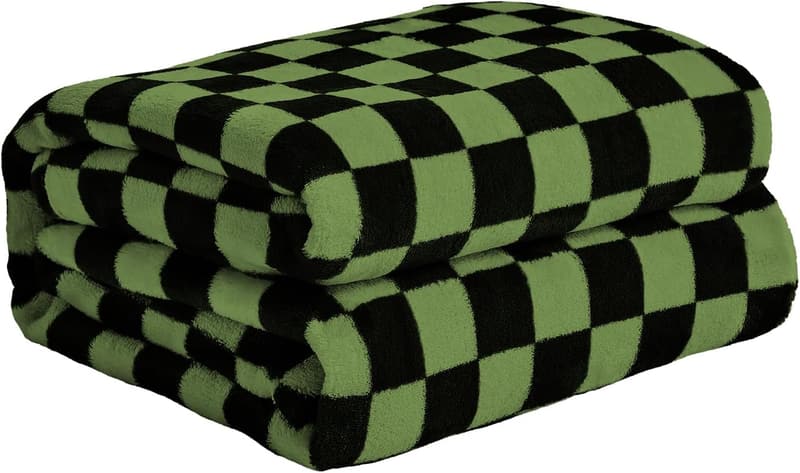 Cozy Checkered Fleece Throw Blanket for Bed or Couch, 50