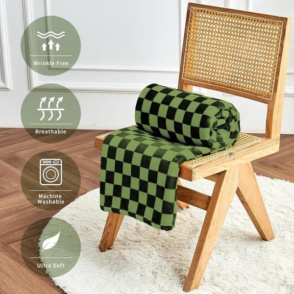 Cozy Checkered Fleece Throw Blanket for Bed or Couch, 50