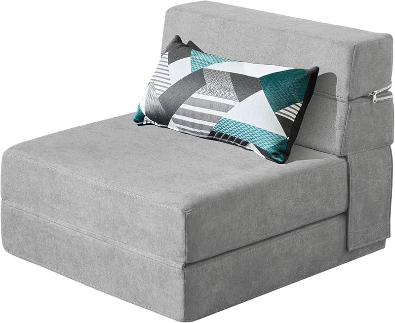 Light Gray Memory Foam Folding Sofa Bed with Pillow