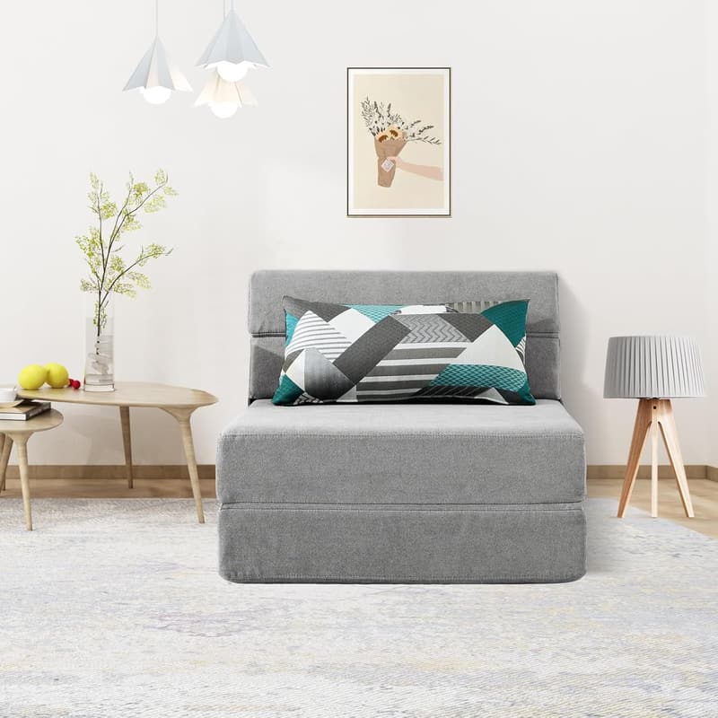Light Gray Memory Foam Folding Sofa Bed with Pillow