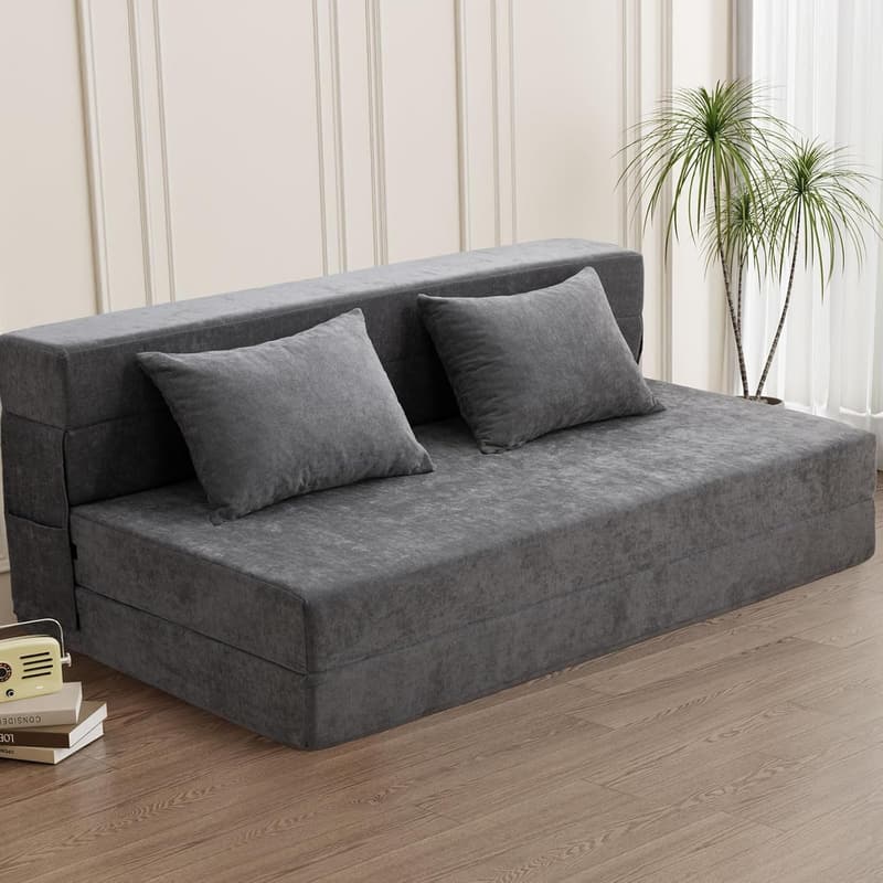Convertible Folding Sofa Bed - Grey Sleeper Chair with Pillow