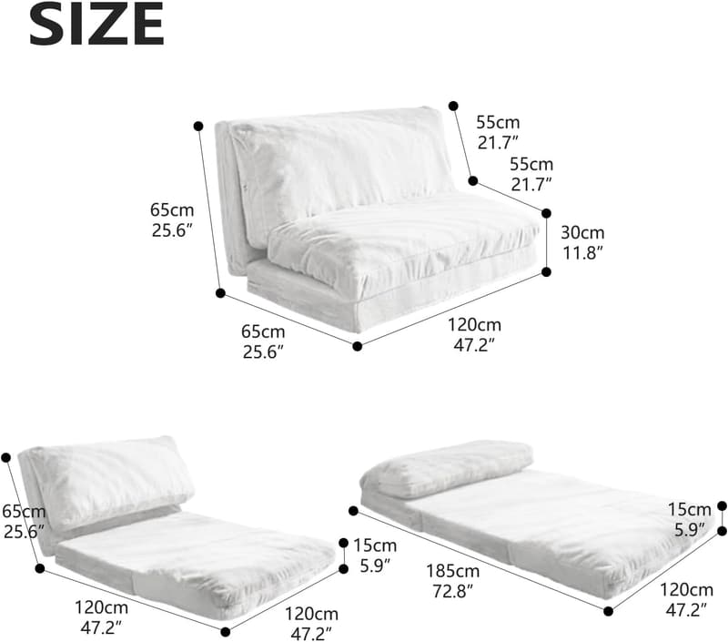 Folding Mattress Sofa with Removable Faux Fur Cover (Medium, White)