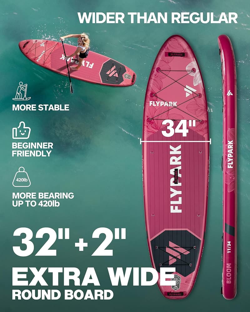 Extra Wide Inflatable Paddle Board for Yoga, 3 Adults, 420lbs