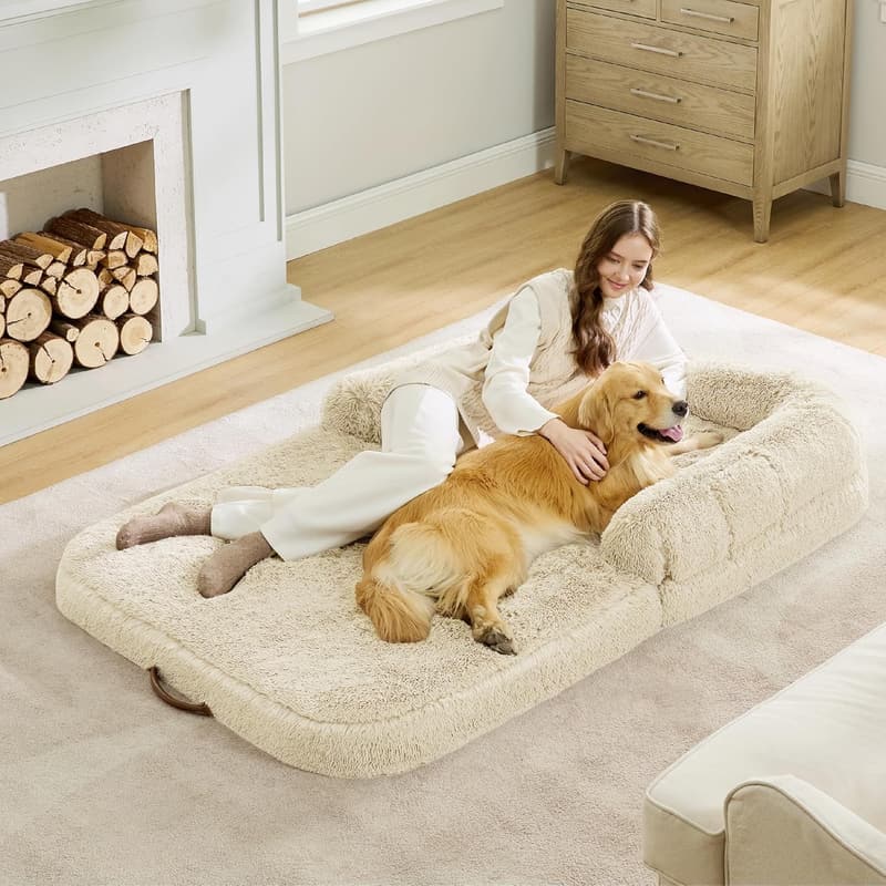 Calming Giant Dog Bed with Egg Foam Support, Cream